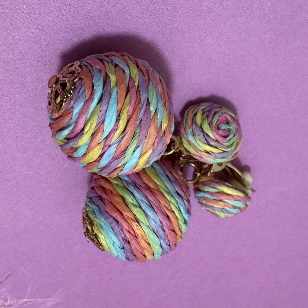 Rattan ball clip on earrings